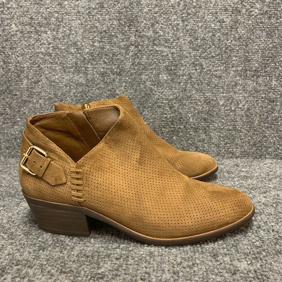 Vince Camuto Boots Womens 7 Brown Parveen Leather Ankle Bootie Block Heel Suede - Picture 1 of 14